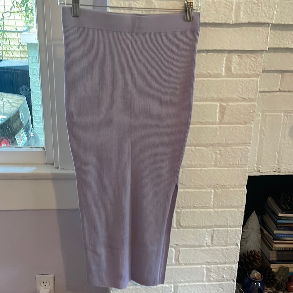 Ribbed Midi Skirt Knit Naadam Cashmere Silk Silver